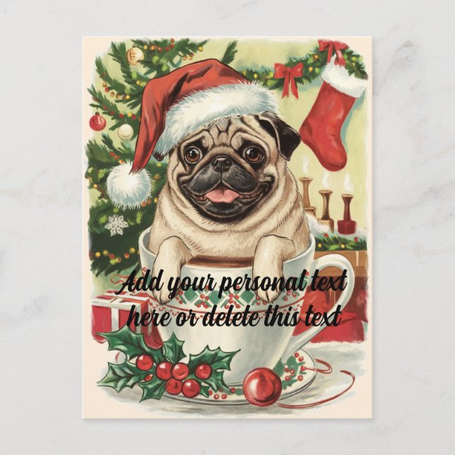 Cute vintage pug dog Christmas  Postcard (Front)