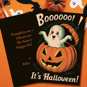Cute Vintage Pumpkin & Ghost Boo It's Halloween Holiday Card