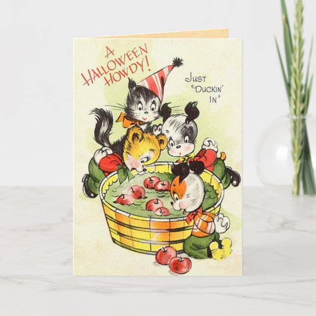 Cute Vintage Puppy Kids Halloween Card (Front)