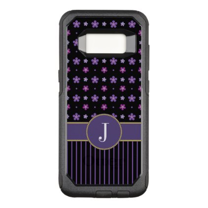 Cute Vintage Purple Black Floral Striped Monogram OtterBox Commuter Samsung Galaxy S8 Case