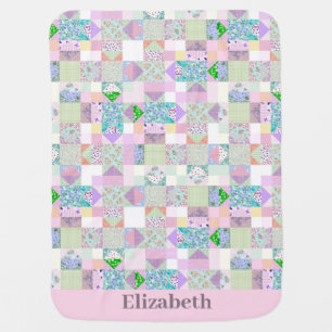 Cute Vintage Quilt Design Baby Girl Custom Name Baby Blanket
