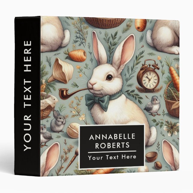 Cute Vintage Rabbit 3 Ring Binder (Front/Spine)