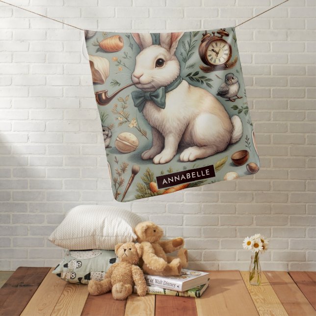Cute Vintage Rabbit Baby Blanket (In Situ)