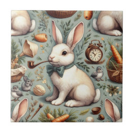 Cute Vintage Rabbit Ceramic Tile