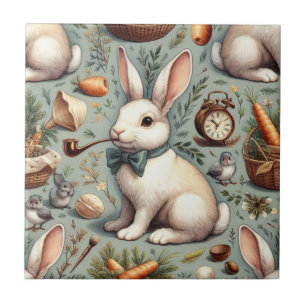 Cute Vintage Rabbit Ceramic Tile