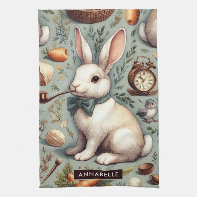 Cute Vintage Rabbit Kitchen Towel (Vertical)