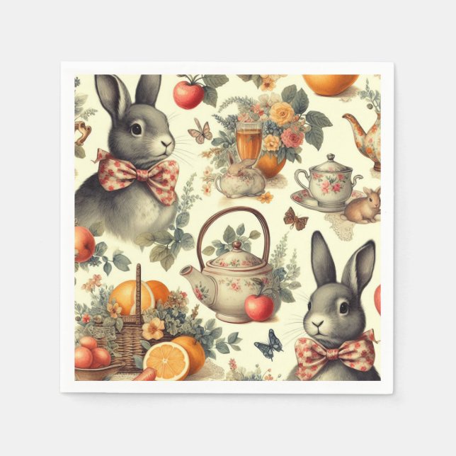 Cute Vintage Rabbit Painting Napkins (Front)