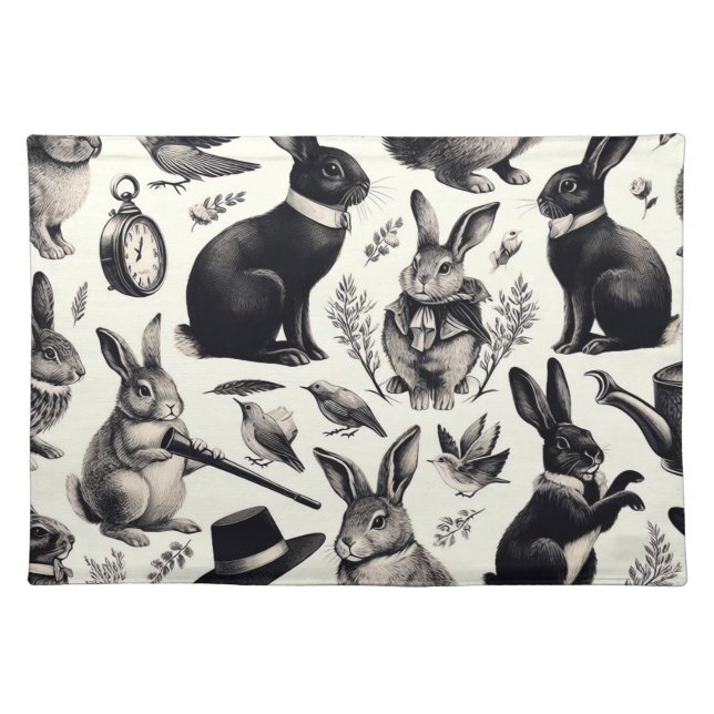 Cute Vintage Rabbit Pattern Cloth Placemat (Front)