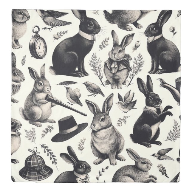 Cute Vintage Rabbit Pattern Duvet Cover (Front)