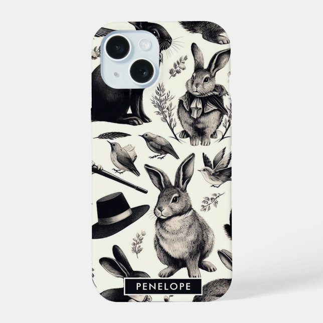 Cute Vintage Rabbit Pattern Iphone Case (Back)