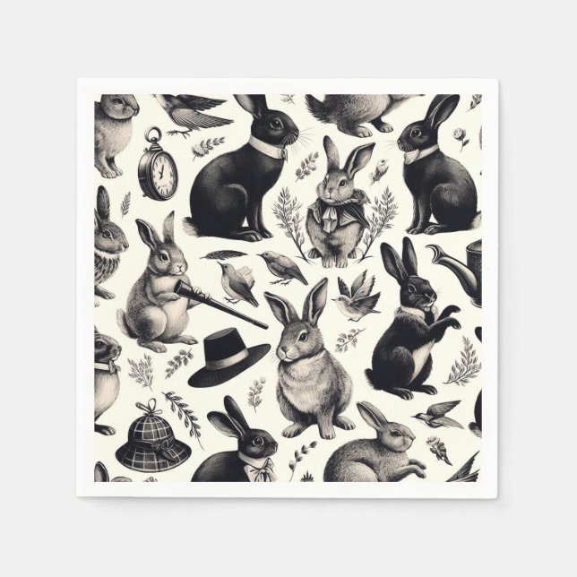 Cute Vintage Rabbit Pattern Napkins (Front)