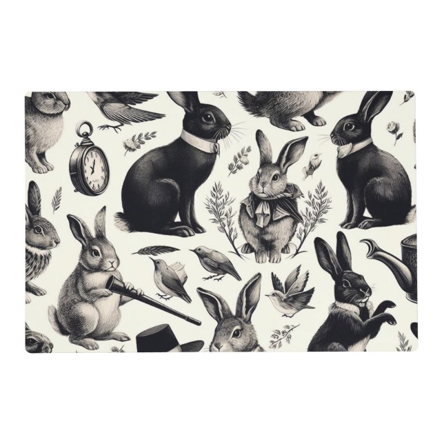 Cute Vintage Rabbit Pattern Placemat (Front)