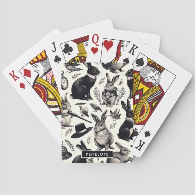 Cute Vintage Rabbit Pattern Poker Cards (Back)