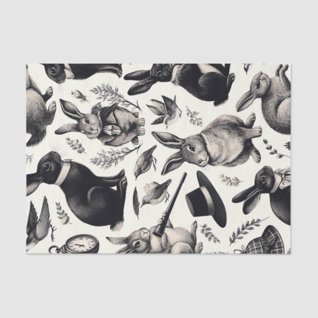 Cute Vintage Rabbit Pattern Tissue Paper (Front)