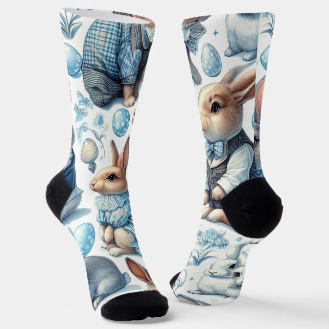 Cute Vintage Rabbit Seamless Socks (Angled)