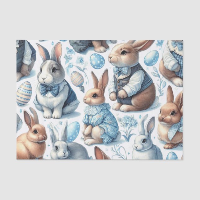 Cute Vintage Rabbit Seamless Tissue Paper (Front)