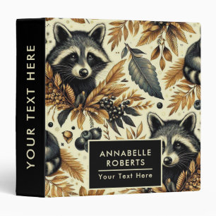 Cute Vintage Racoon Pattern 3 Ring Binder