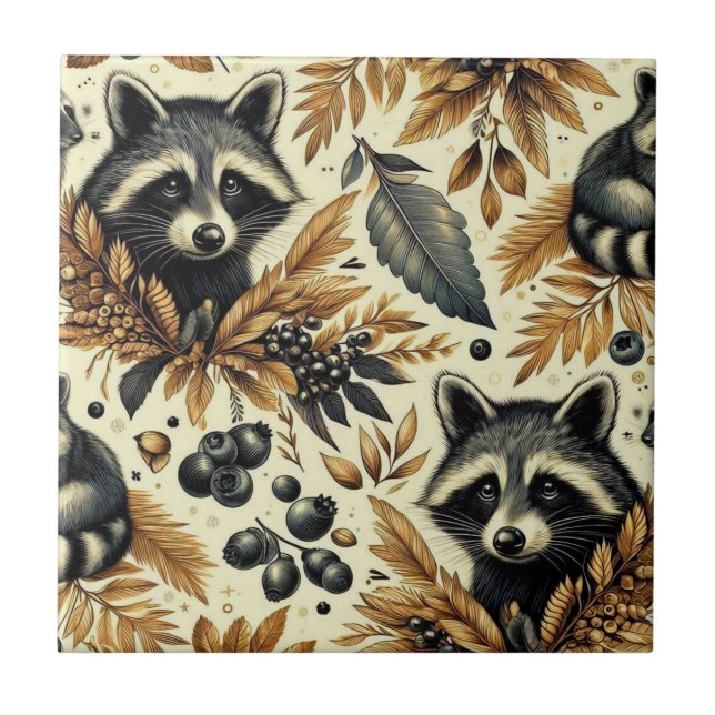 Cute Vintage Racoon Pattern Ceramic Tile (Front)