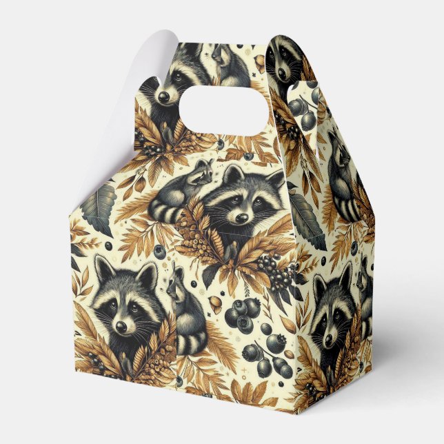 Cute Vintage Racoon Pattern Favor Boxes (Front Side)
