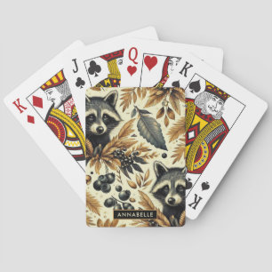 Cute Vintage Racoon Pattern Poker Cards