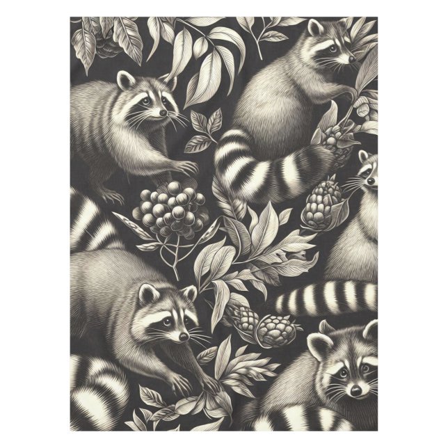 Cute Vintage Racoon Seamless Tablecloth (Front)