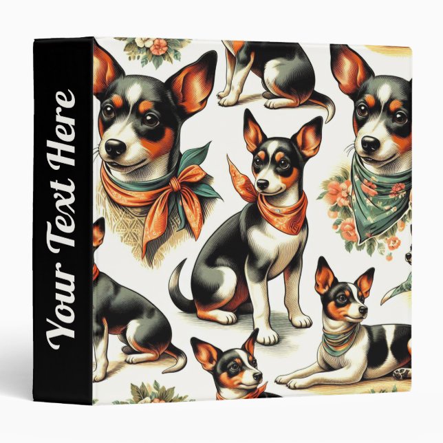 Cute Vintage Rat Terrier Seamless 3 Ring Binder (Front/Spine)