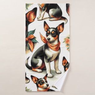 Cute Vintage Rat Terrier Seamless Bath Towel