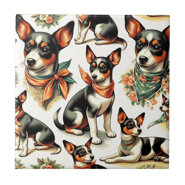 Cute Vintage Rat Terrier Seamless Ceramic Tile (Front)