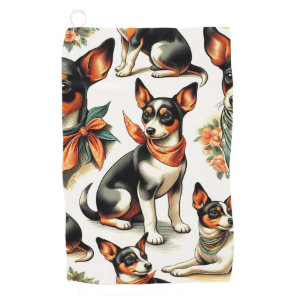 Cute Vintage Rat Terrier Seamless Golf Towel
