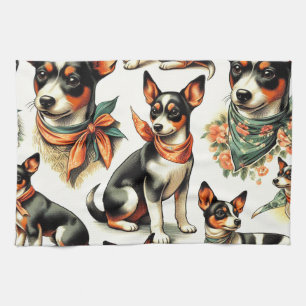 Cute Vintage Rat Terrier Seamless Kitchen Towel