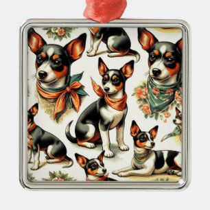 Cute Vintage Rat Terrier Seamless Metal Ornament