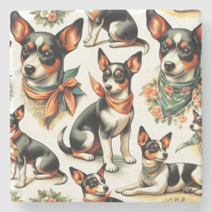 Cute Vintage Rat Terrier Seamless Stone Coaster
