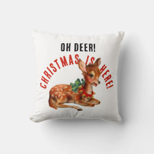 Cute Vintage Red And White Christmas Reindeer Throw Pillow