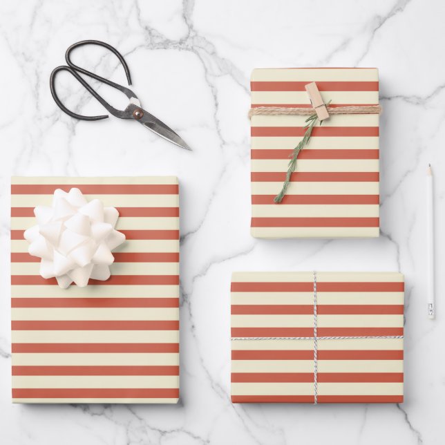 Cute Vintage Red and White Striped Pattern Wrapping Paper Sheets (Front)