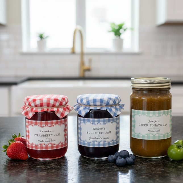 Cute Vintage Red Blue Green Gingham Jar  Labels (Cute Vintage Red Blue Green Gingham Jar Labels )