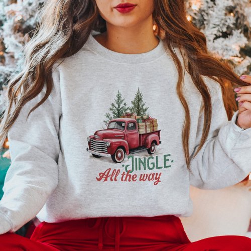 Cute Vintage Red Car Christmas Tree Sweatshirt