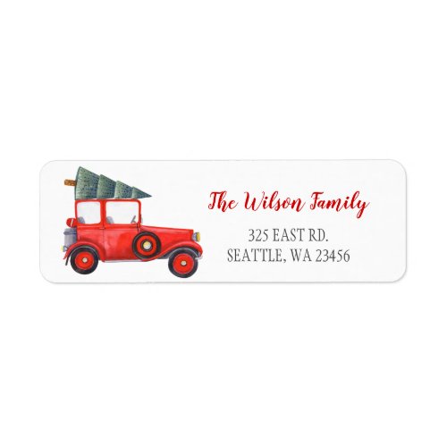 Cute Vintage Red Christmas Tree Car Address Label