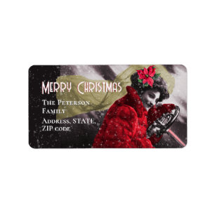 Cute Vintage Red Girl Driving Car Label