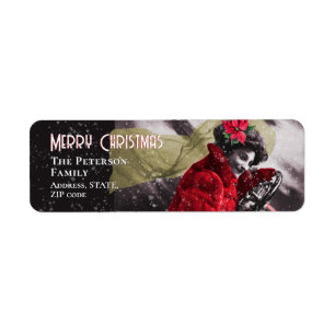 Cute Vintage Red Girl Driving Car Label