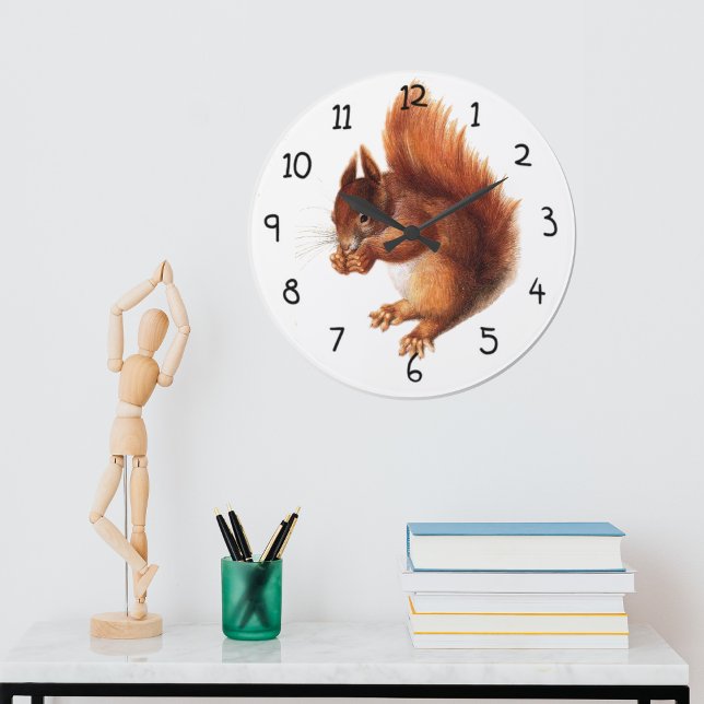 Cute Vintage Red Squirrel Large Clock (Cute Vintage Red Squirrel Large Clock)