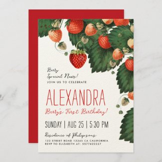 Cute Vintage Red Strawberry Fruits First Botanical