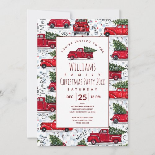 Cute Vintage Red Trucks Christmas Invitation