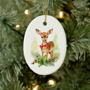 Cute Vintage Reindeer Ceramic Ornament