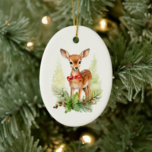 Cute Vintage Reindeer Ceramic Ornament (Tree)