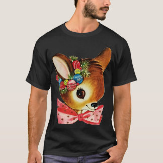 Cute Vintage Reindeer Head with Bow T-Shirt