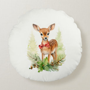 Cute Vintage Reindeer Round Pillow