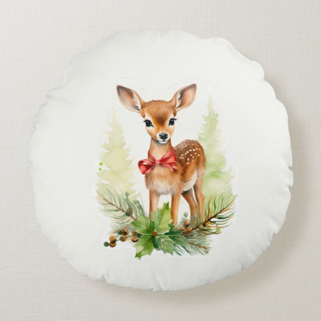 Cute Vintage Reindeer Round Pillow (Front)
