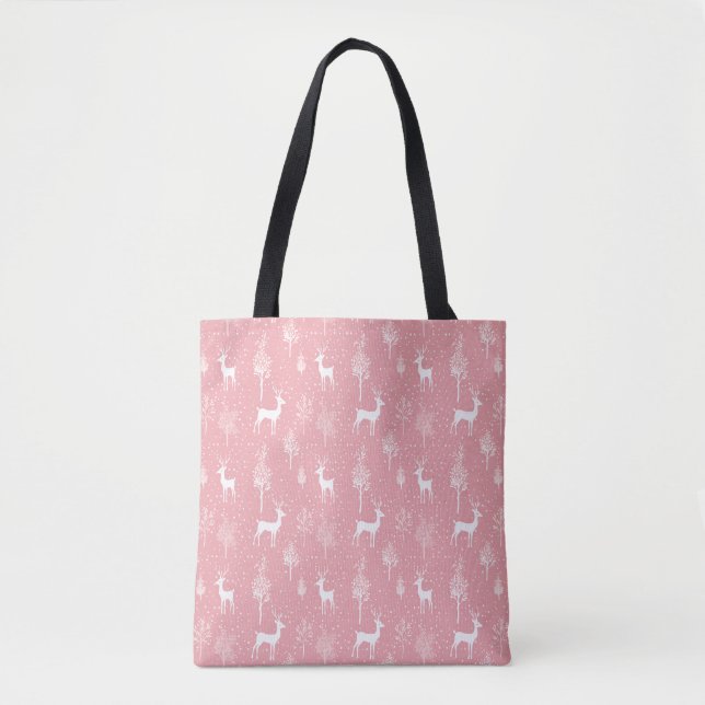 Cute Vintage Reindeer with Snowflakes Tote Bag (Front)