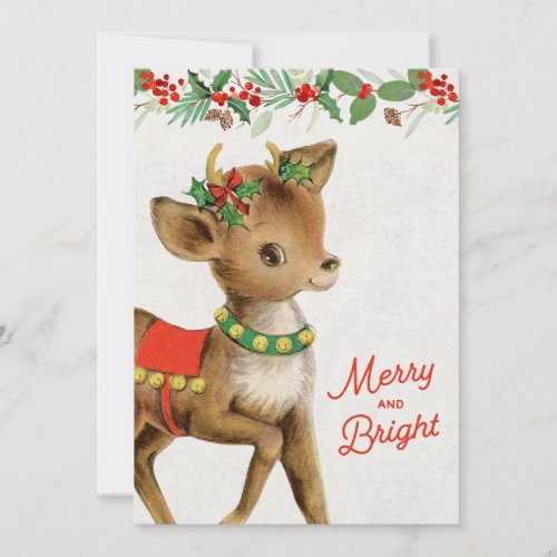 Cute Vintage Retro Christmas Deer Holiday Card