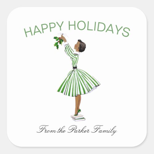 Cute Vintage Retro Christmas Girl in Dress Square Sticker